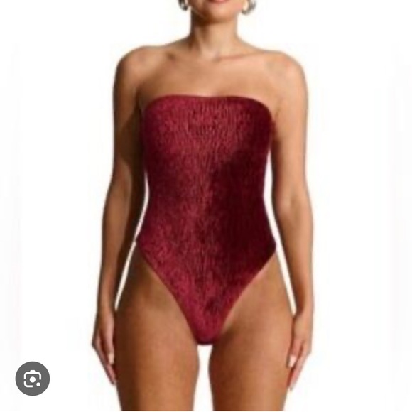 3. Naked Wardrobe Velvet Plush Strapless Burgundy Bodysuit - Picture 1 of 1